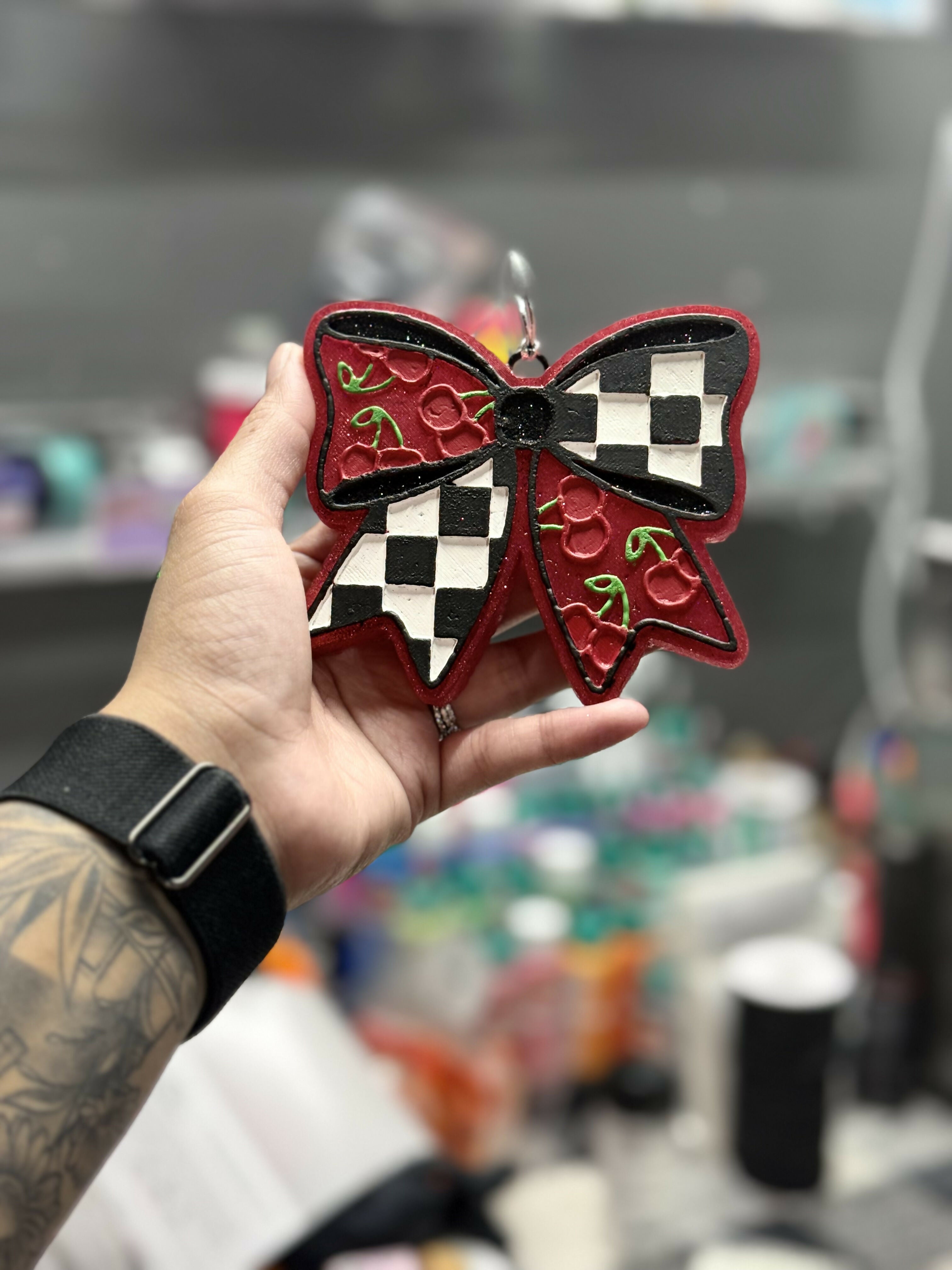 Freshie- Checkered Cherry Bow