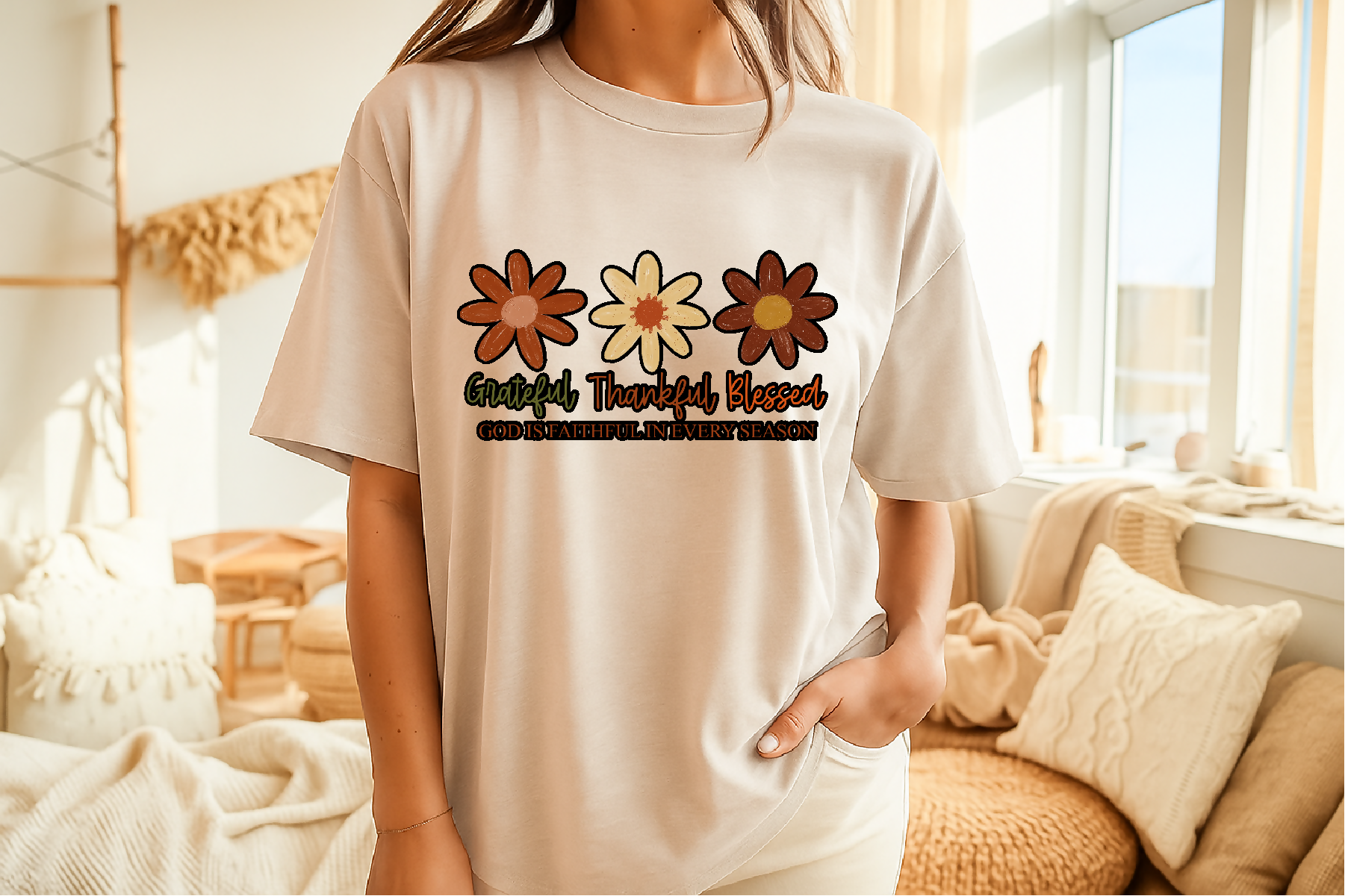 Triple flower- Grateful Thankful Blessed