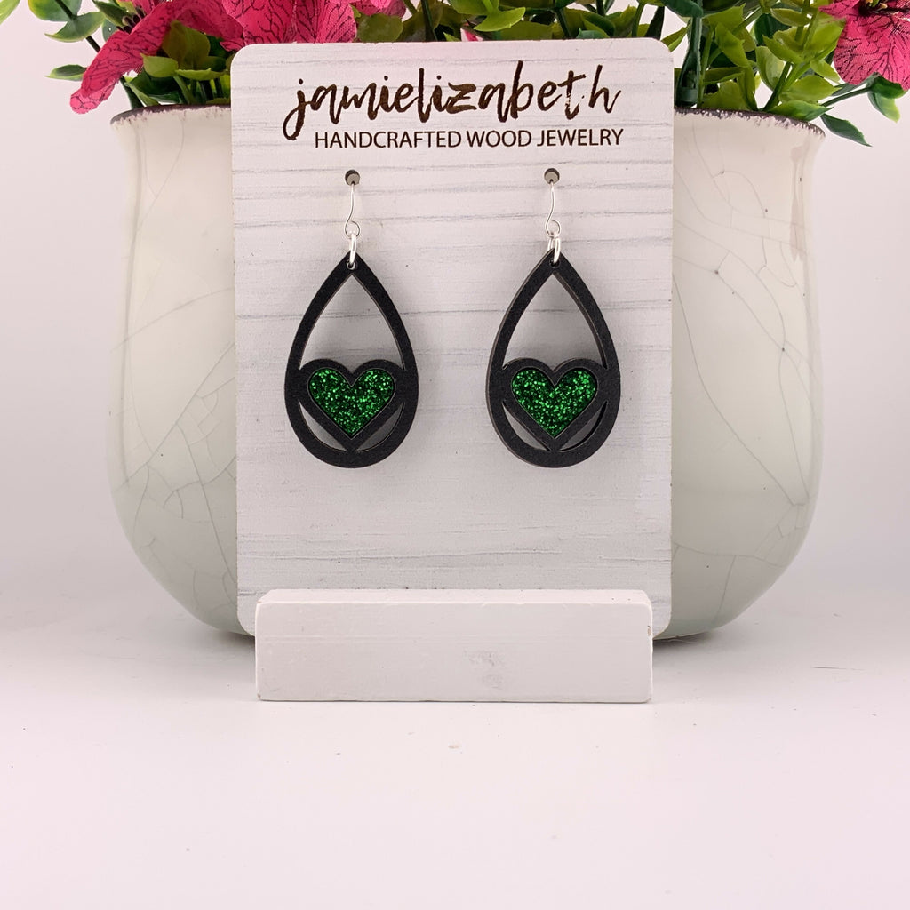 Green Heart Earrings