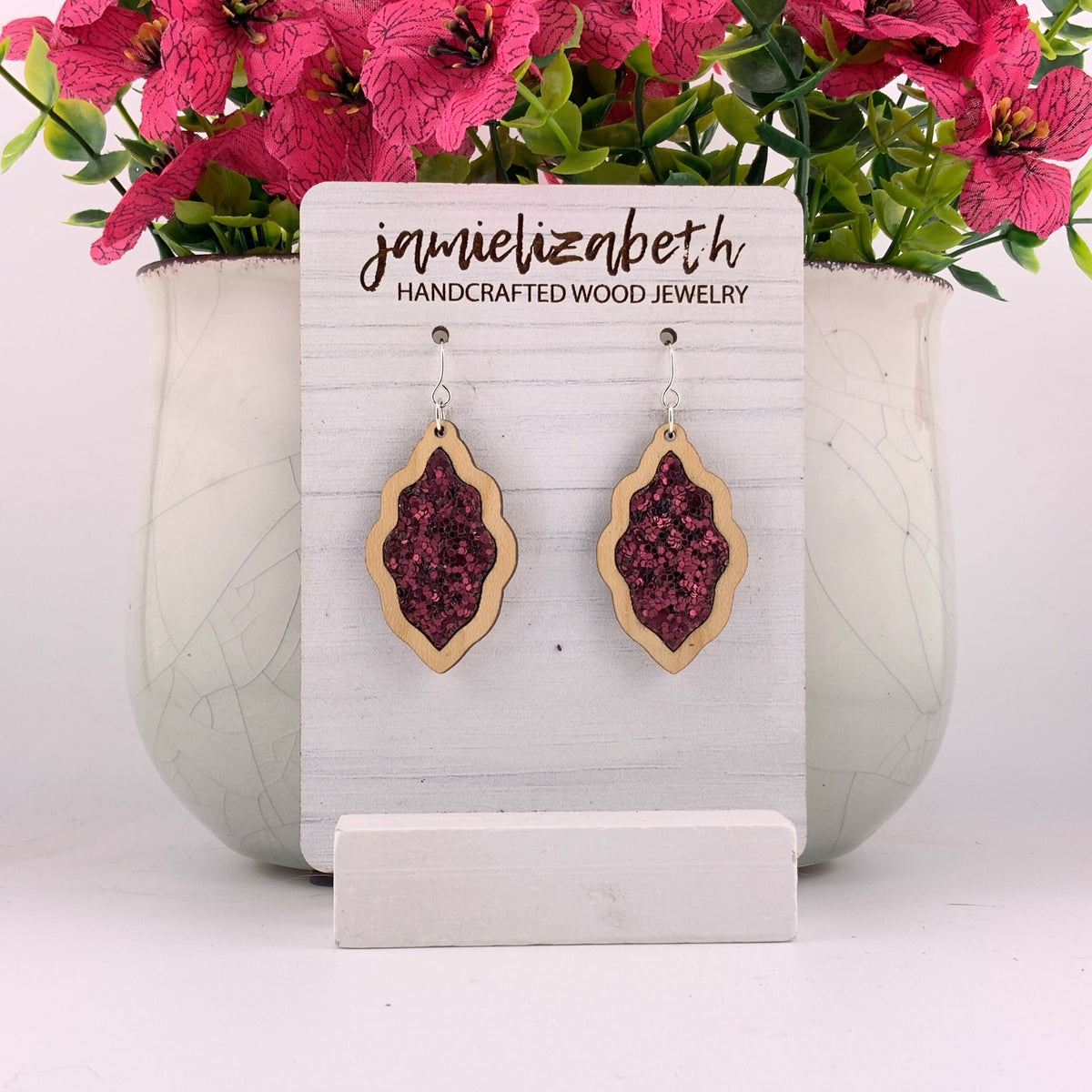 Maroon Glitter Earrings